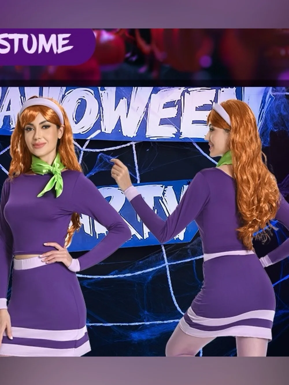 NEW Daphne Scooby Doo Red Hair Wig with Purple Headband Halloween Costume